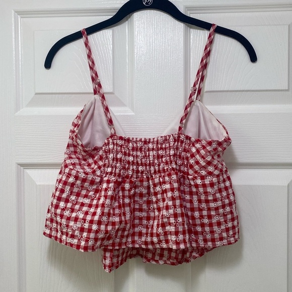 kirious picnic red gingham floral top crop bow tie urban summer brandy M cami - Picture 5 of 5